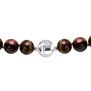 Premium Blue Tiger's Eye Necklace in Rhodium Over Sterling Silver, Beaded Necklace, Bead Jewelry, Birthday Gifts 617.00 ctw (20 Inches)