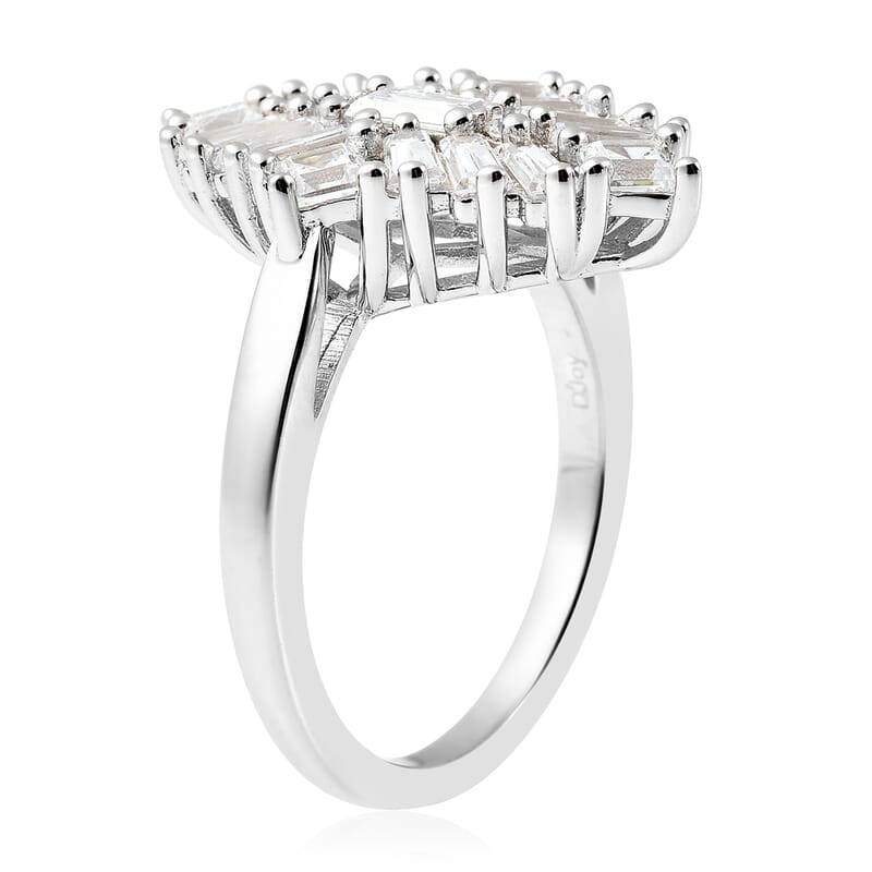 Lustro Stella Made with Finest CZ Elongated Ring in Rhodium Over Sterling Silver (Size 10.0) 3.50 ctw