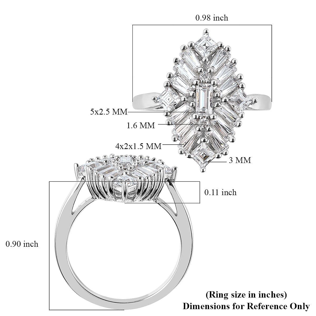 Lustro Stella Made with Finest CZ Elongated Ring in Rhodium Over Sterling Silver (Size 10.0) 3.50 ctw