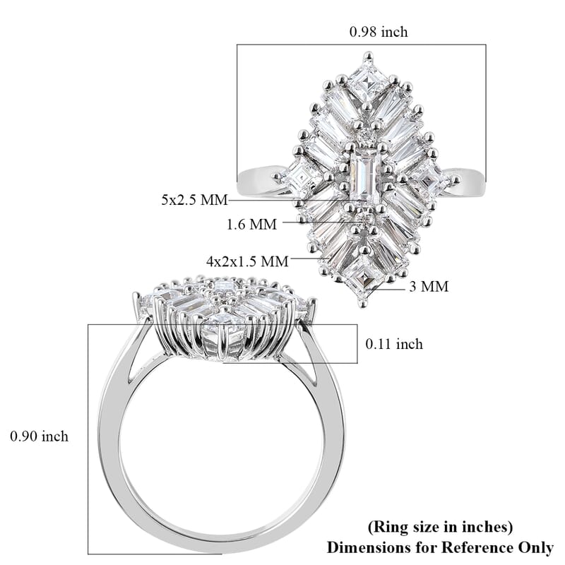 Lustro Stella Made with Finest CZ Elongated Ring in Rhodium Over Sterling Silver (Size 10.0) 3.50 ctw