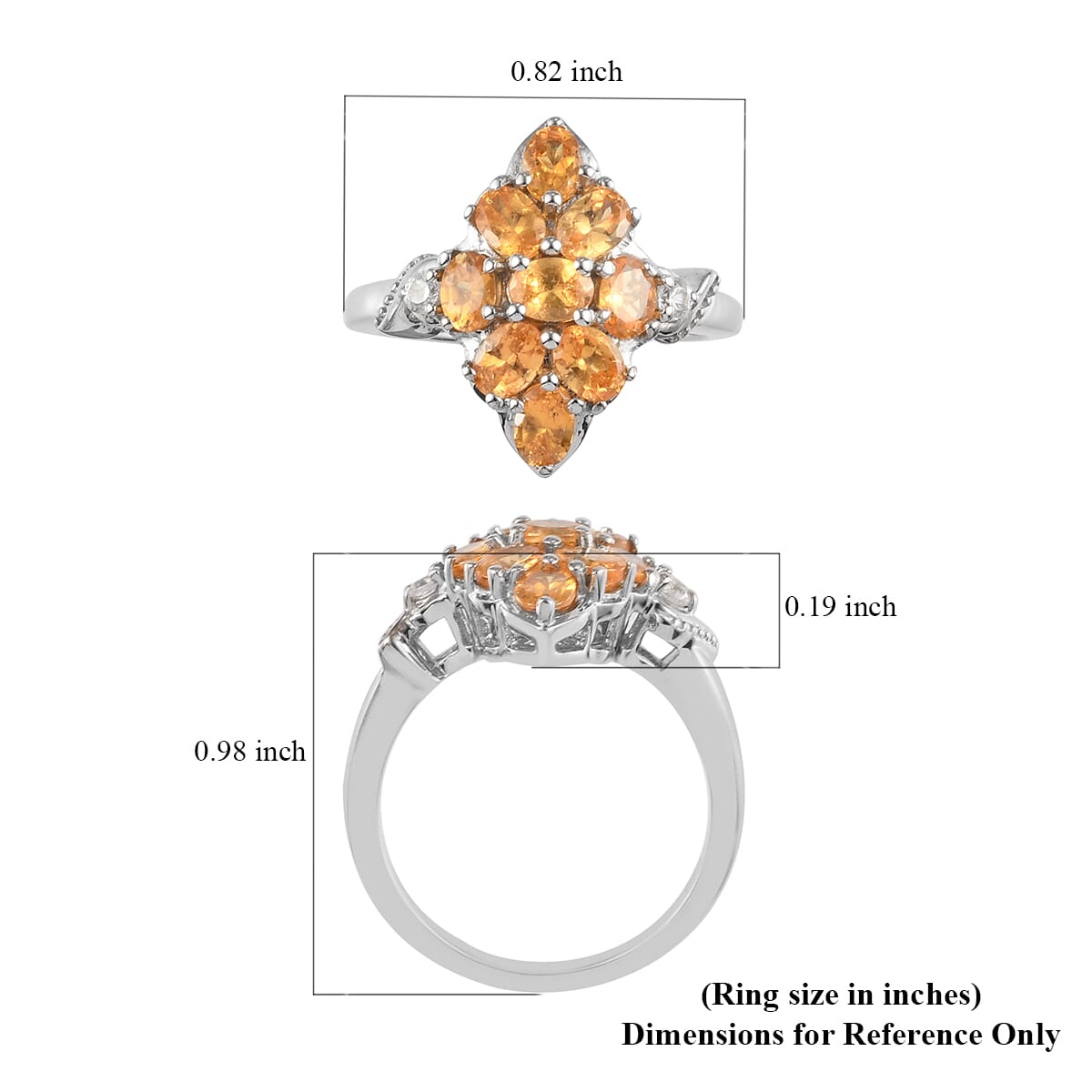 Buy Mandarin Garnet and White Zircon Ring in Platinum Over