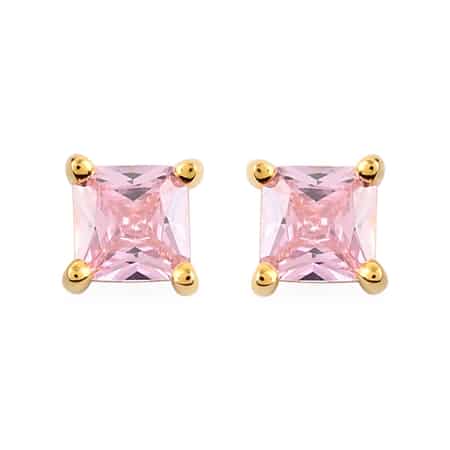 Simulated Pink Diamond Set of 2 Round & Square Solitaire Stud Earrings in 14K Yellow Gold Over Sterling Silver image number 3