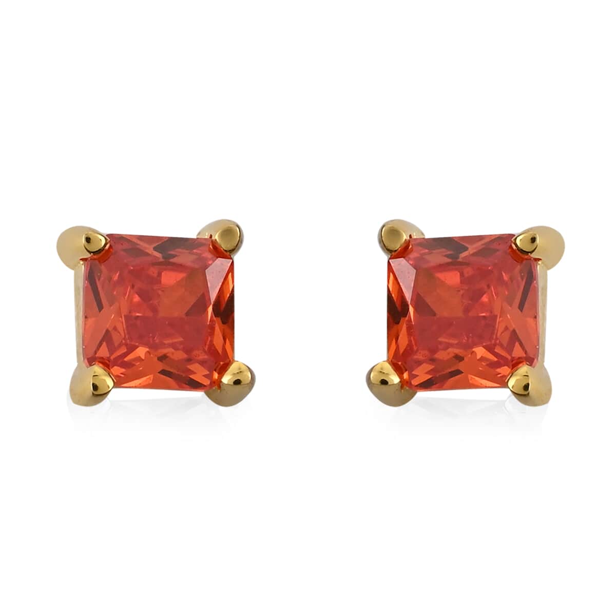 Simulated Orange Diamond Set of 2 Round & Square Solitaire Stud Earrings in 14K Yellow Gold Over Sterling Silver image number 3