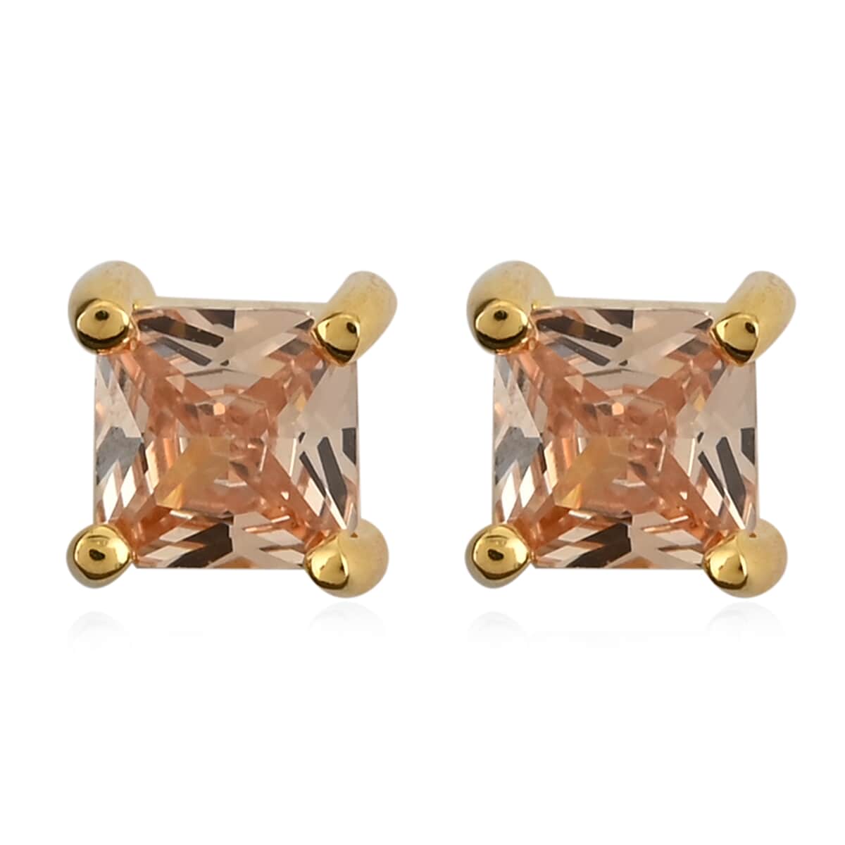 Simulated Champagne Diamond Set of 2 Round & Square Solitaire Stud Earrings in 14K Yellow Gold Over Sterling Silver image number 3