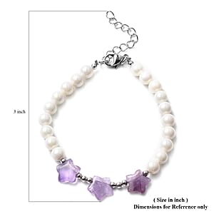 Amethyst 10.50 ctw and White Shell Pearl Orion Belt Theme Bracelet in Stainless Steel (7.50 In)