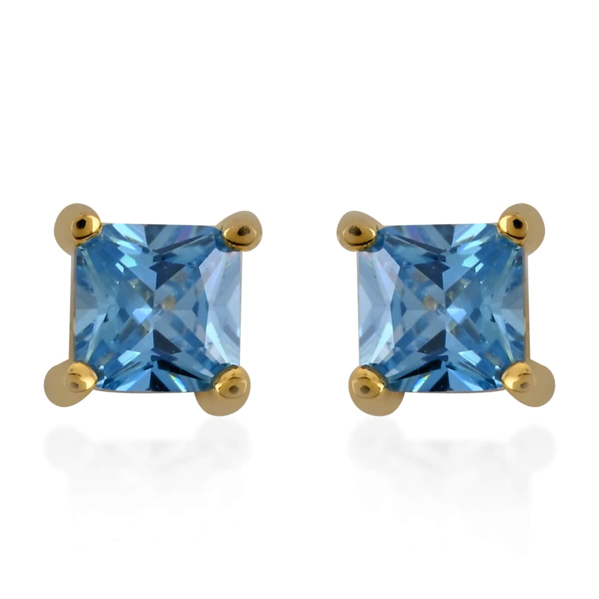 Simulated Aquamarine Diamond Set of 2 Round & Square Solitaire Stud Earrings in 14K Yellow Gold Over Sterling Silver image number 3