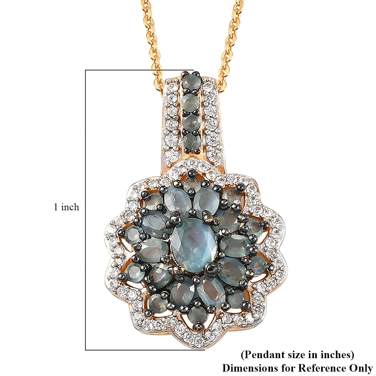 Narsipatnam Alexandrite and White Zircon Floral Pendant Necklace 20 Inches in Rhodium and Vermeil Yellow Gold Over Sterling Silver 1.70 ctw