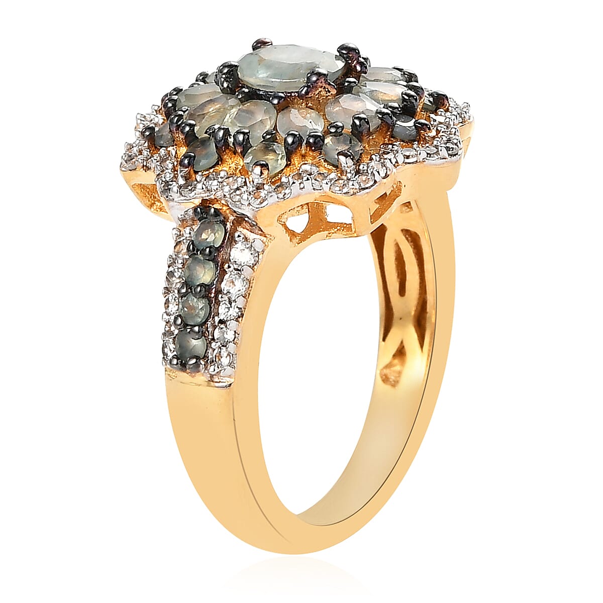 Narsipatnam Alexandrite and White Zircon Floral Ring in Rhodium and Vermeil Yellow Gold Over Sterling Silver (Size 5.0) 2.25 ctw image number 3