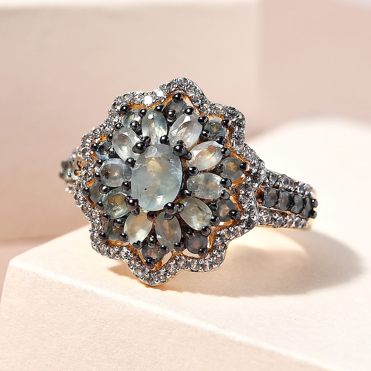 Narsipatnam Alexandrite and Natural White Zircon Floral Ring in Rhodium and Vermeil Yellow Gold Over Sterling Silver (Size 6.0) 2.25 ctw image number 1