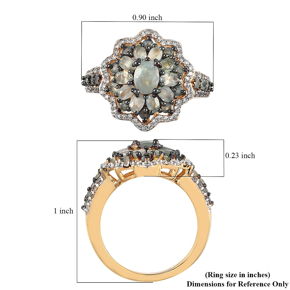 Narsipatnam Alexandrite and Natural White Zircon Floral Ring in Rhodium and Vermeil Yellow Gold Over Sterling Silver (Size 6.0) 2.25 ctw image number 5
