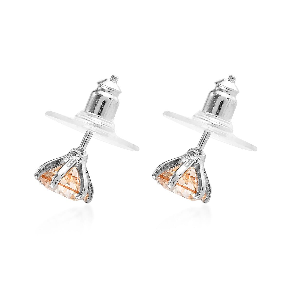 Amber Color Crystal Solitaire Stud Earrings in Platinum Over Sterling Silver