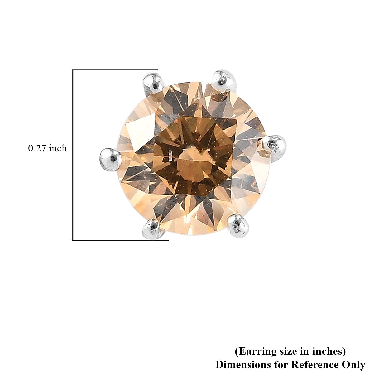 Amber Color Crystal Solitaire Stud Earrings in Platinum Over Sterling Silver