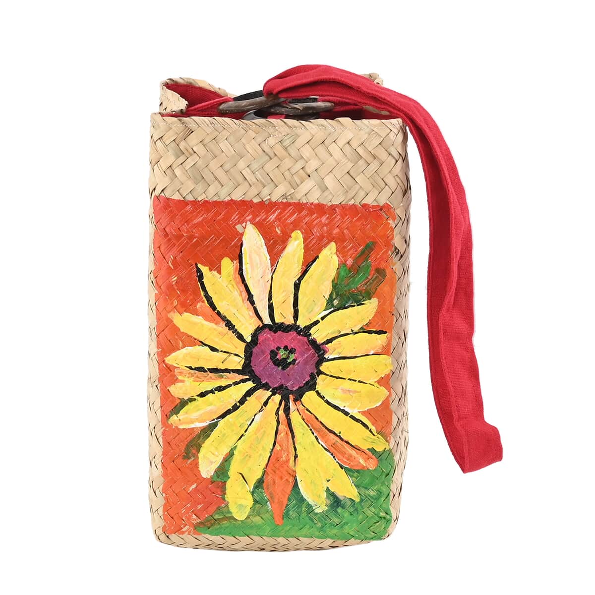 Sunflower Pattern Hand Painted Seagrass Purse image number 0