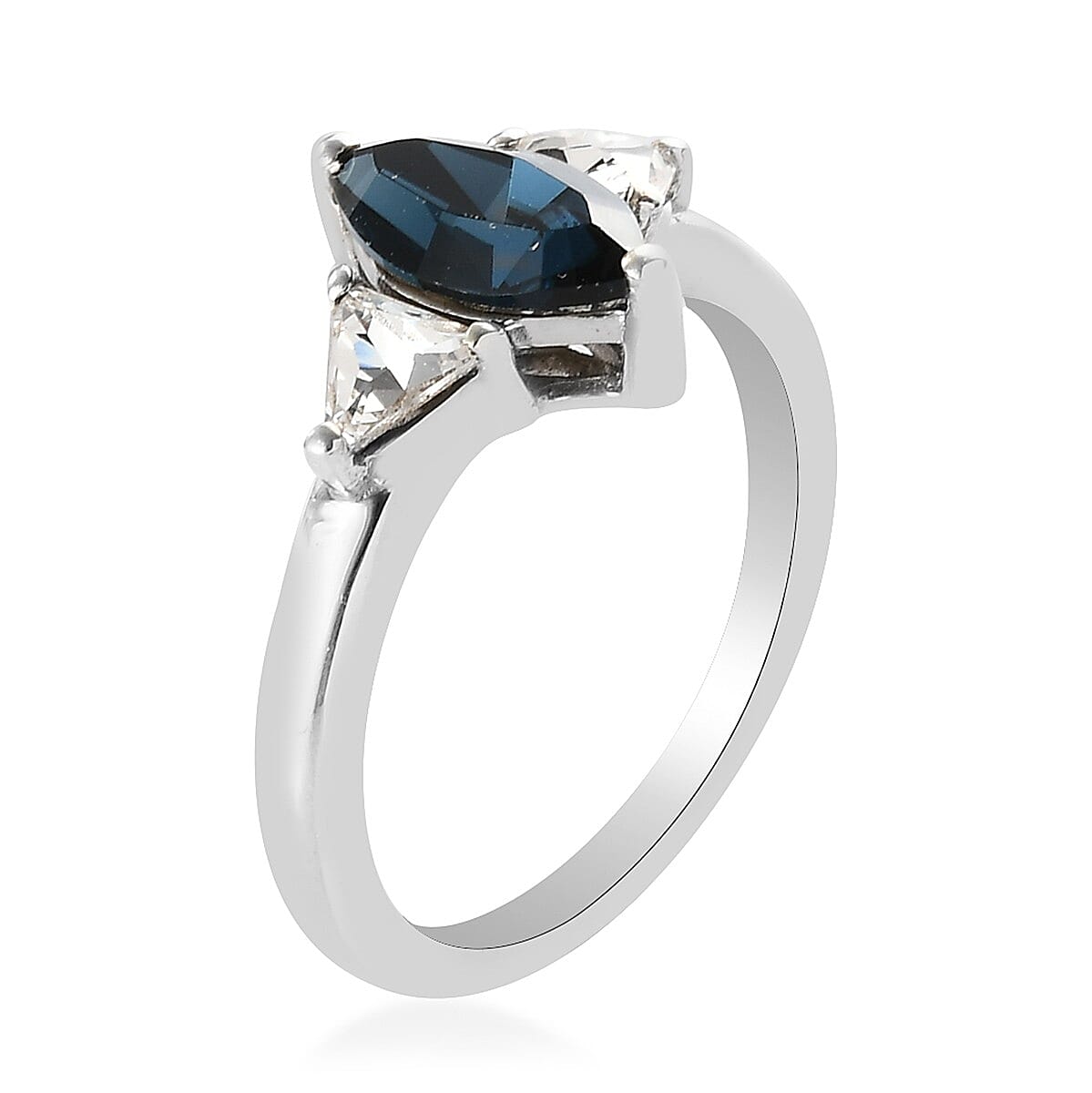 Montana & White Crystal 3 Stone Ring in Platinum Over Sterling Silver (Size 9.0) image number 3