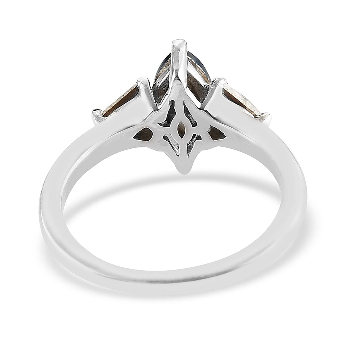 Montana & White Crystal 3 Stone Ring in Platinum Over Sterling Silver (Size 9.0) image number 4