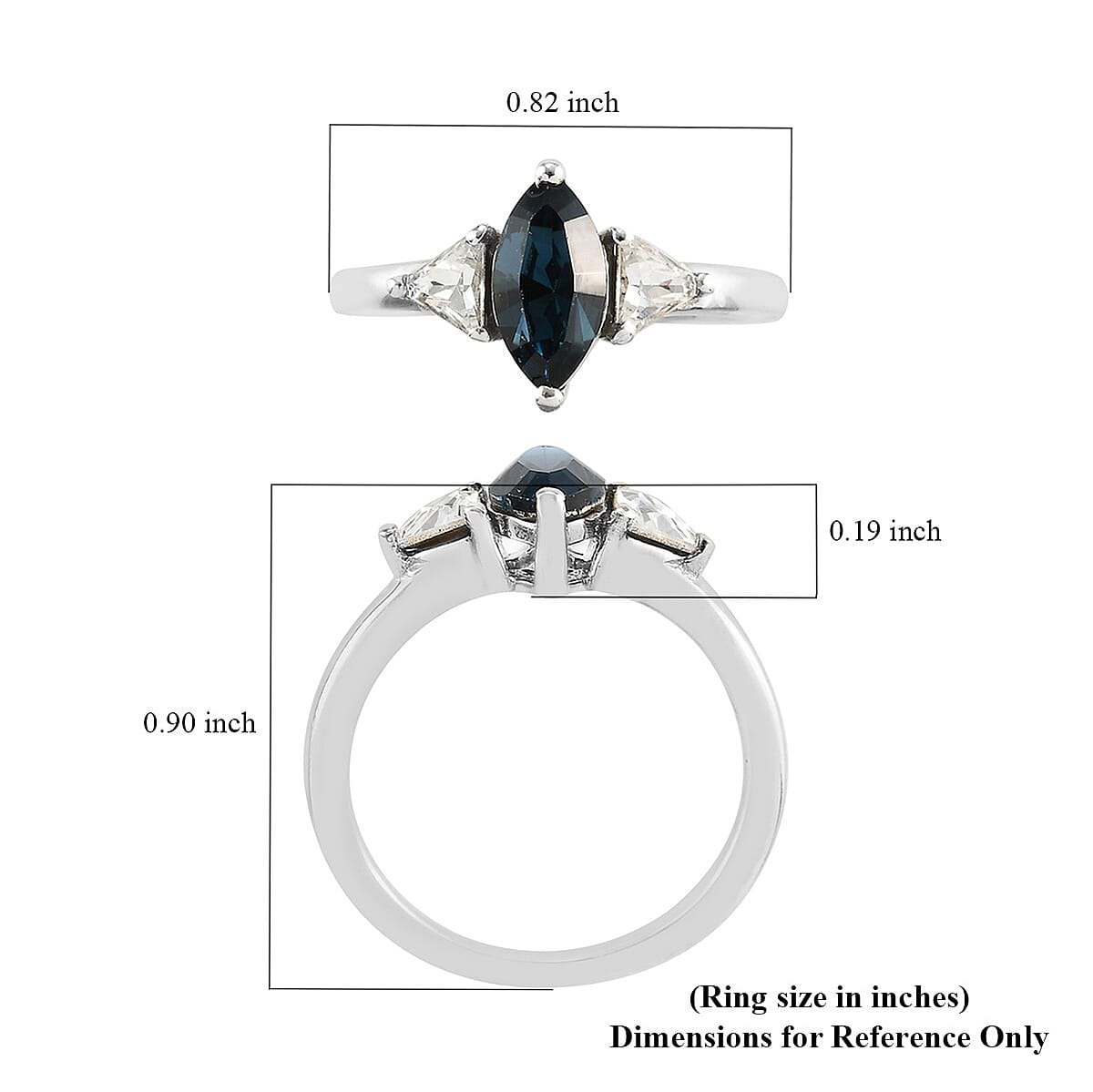 Montana & White Crystal 3 Stone Ring in Platinum Over Sterling Silver (Size 9.0) image number 5