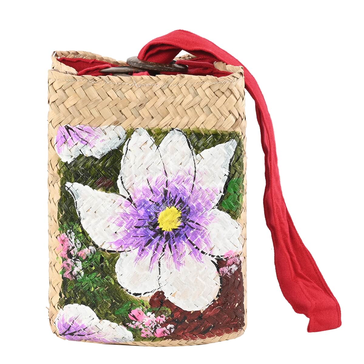Floral Pattern Hand Painted Seagrass Purse image number 0