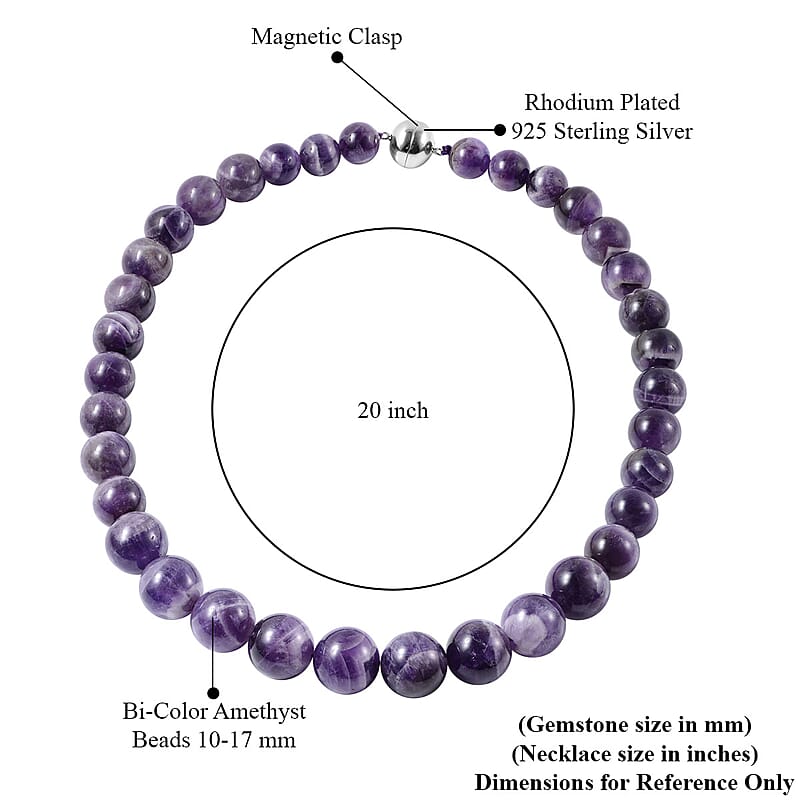 Bi-Color Amethyst 10-17mm Beaded Necklace 20 Inches in Rhodium Over Sterling Silver 543.00 ctw
