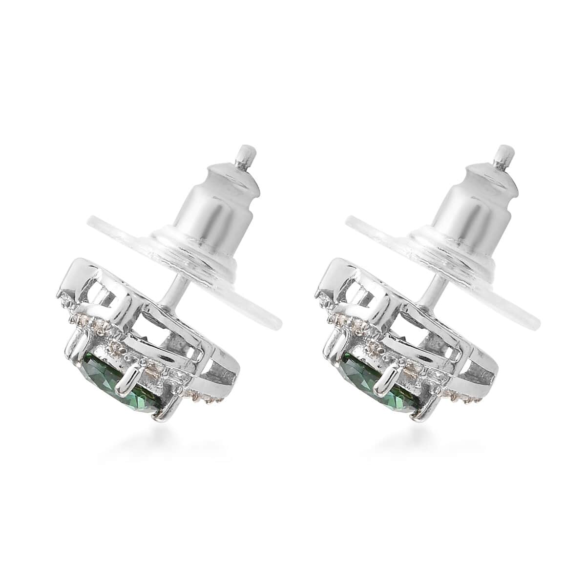 LUSTRO STELLA Made with Finest Green and White CZ Stud Earrings in Platinum Over Sterling Silver 3.40 ctw image number 3
