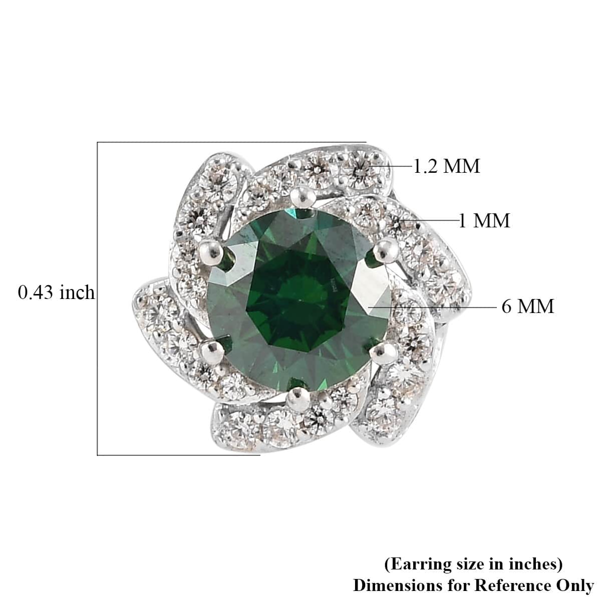 Lustro Stella Made with Finest Green and White CZ Stud Earrings in Platinum Over Sterling Silver 3.40 ctw image number 4