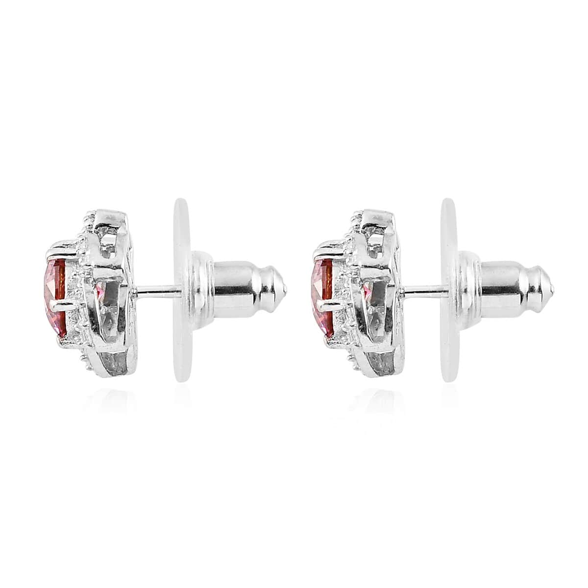 Lustro Stella Made with Finest Red and White Color CZ Stud Earrings in Platinum Over Sterling Silver 3.35 ctw image number 3