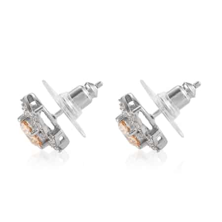 Lustro Stella Made with Finest Amber and White Color CZ Stud Earrings in Platinum Over Sterling Silver 3.40 ctw image number 3
