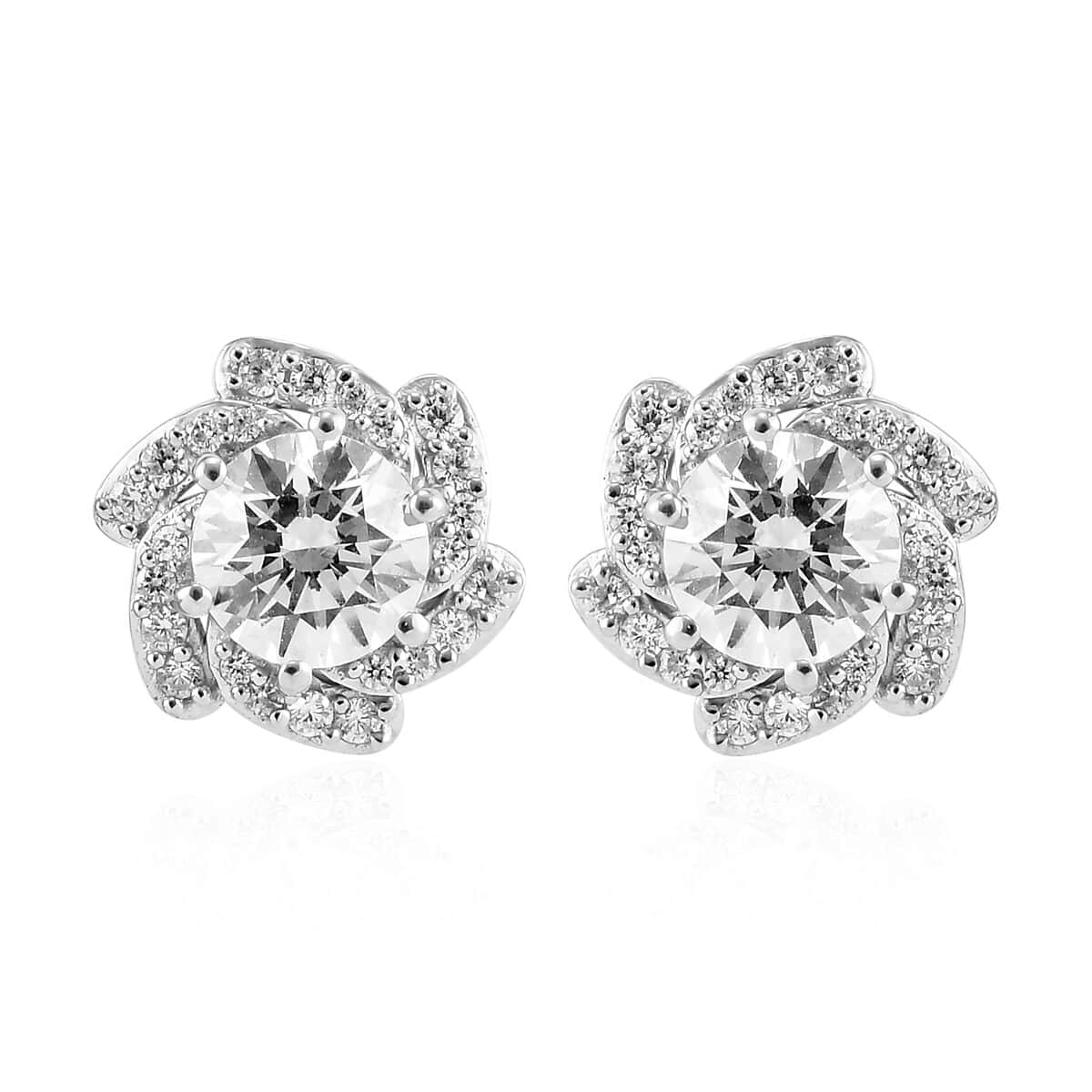 LUSTRO STELLA Made with Finest CZ Stud Earrings in Platinum Over Sterling Silver 3.35 ctw image number 0