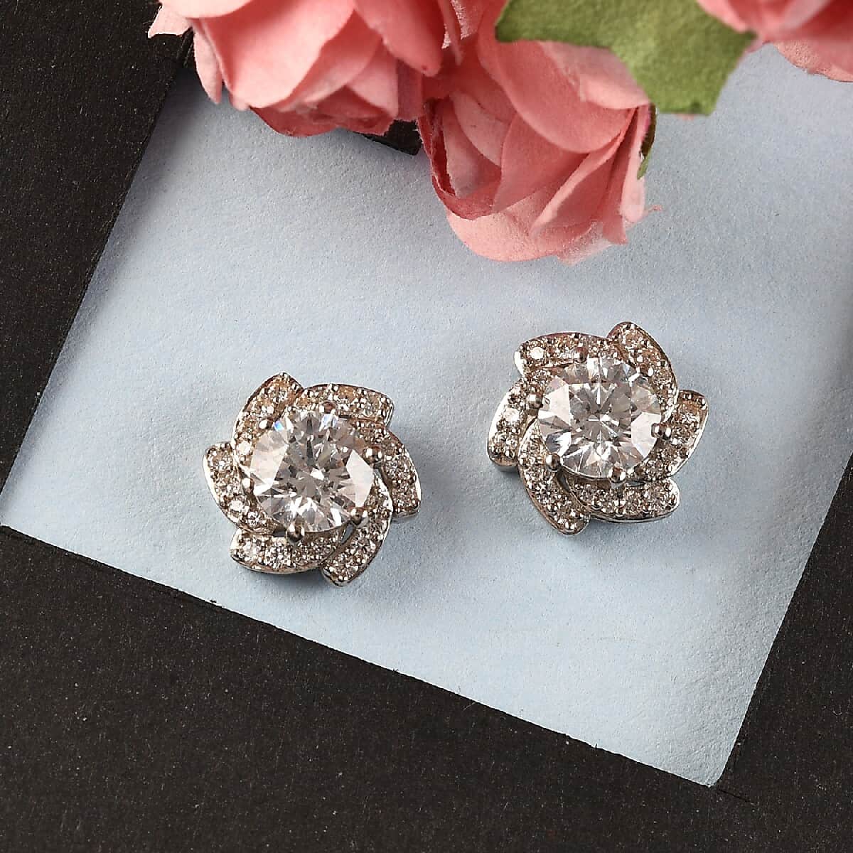 LUSTRO STELLA Made with Finest CZ Stud Earrings in Platinum Over Sterling Silver 3.35 ctw image number 1