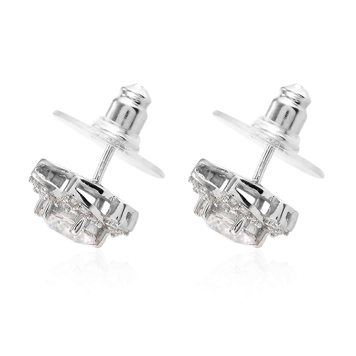 LUSTRO STELLA Made with Finest CZ Stud Earrings in Platinum Over Sterling Silver 3.35 ctw image number 3