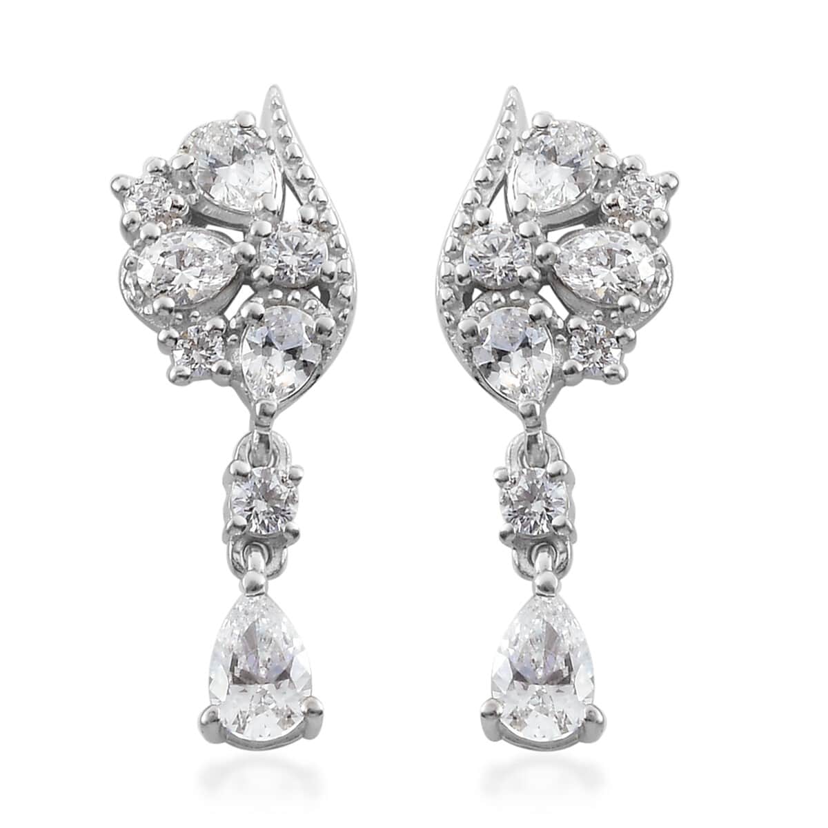 Lustro Stella Made with Finest CZ Earrings in Platinum Over Sterling Silver 3.00 ctw image number 0