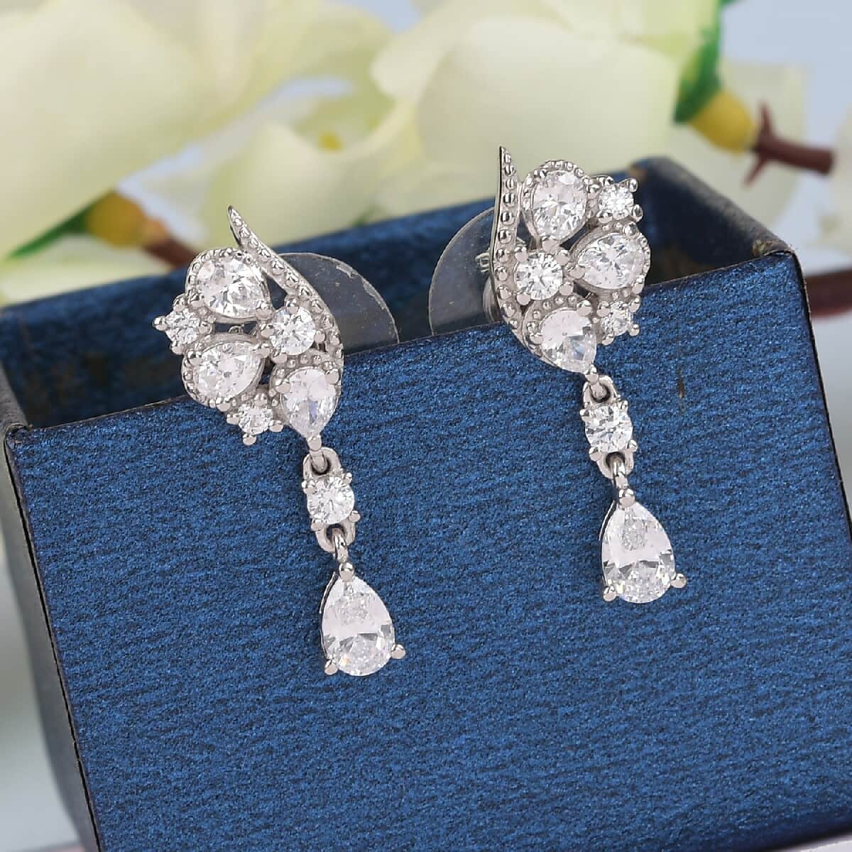 Lustro Stella Made with Finest CZ Earrings in Platinum Over Sterling Silver 3.00 ctw image number 1