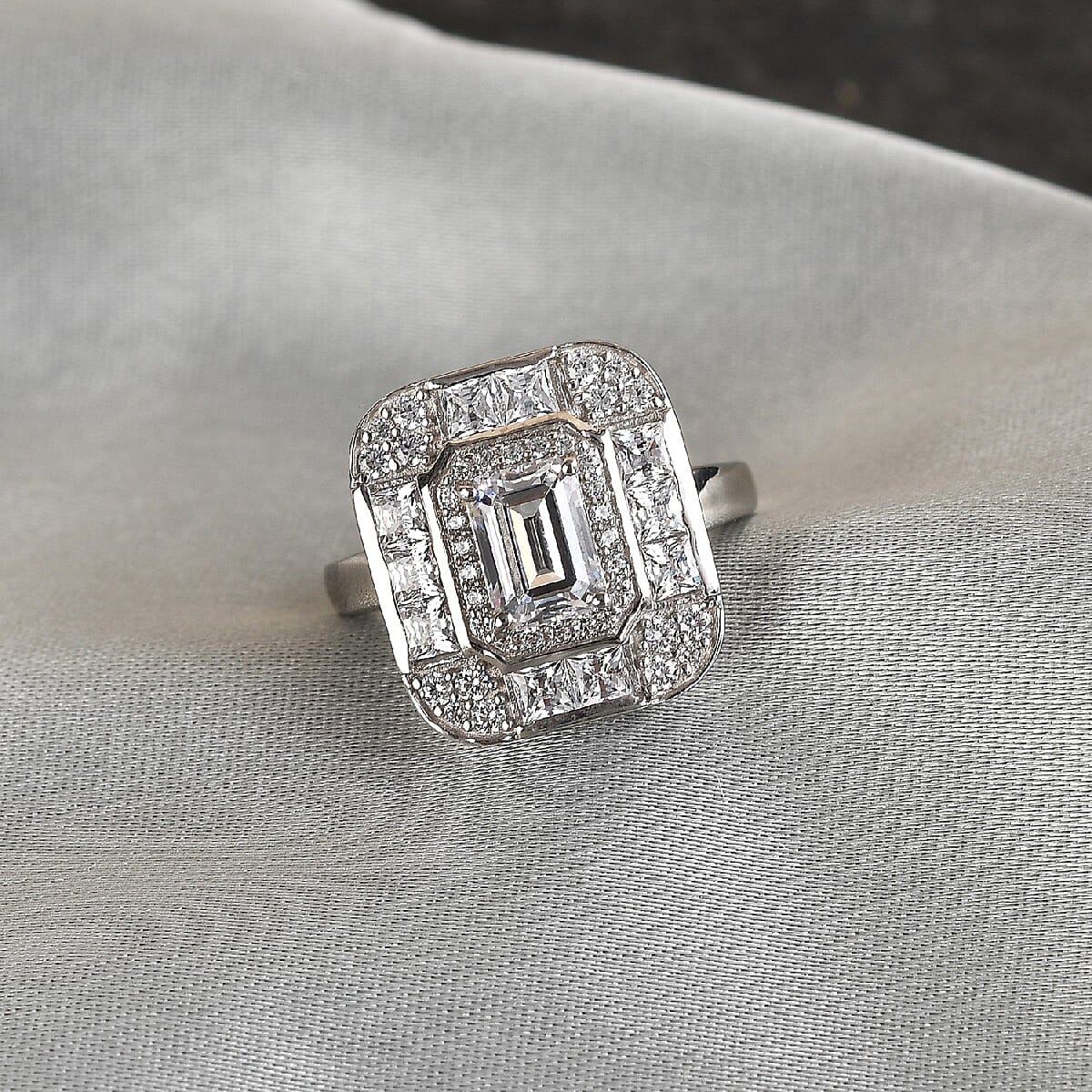 Lustro Stella Made with Finest CZ Ring in Platinum Over Sterling Silver (Size 10.0) 4.20 ctw image number 1