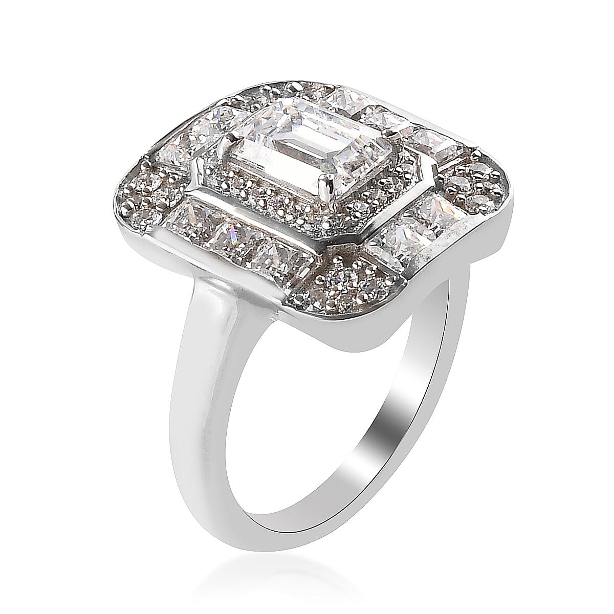 Lustro Stella Made with Finest CZ Ring in Platinum Over Sterling Silver (Size 10.0) 4.20 ctw image number 3