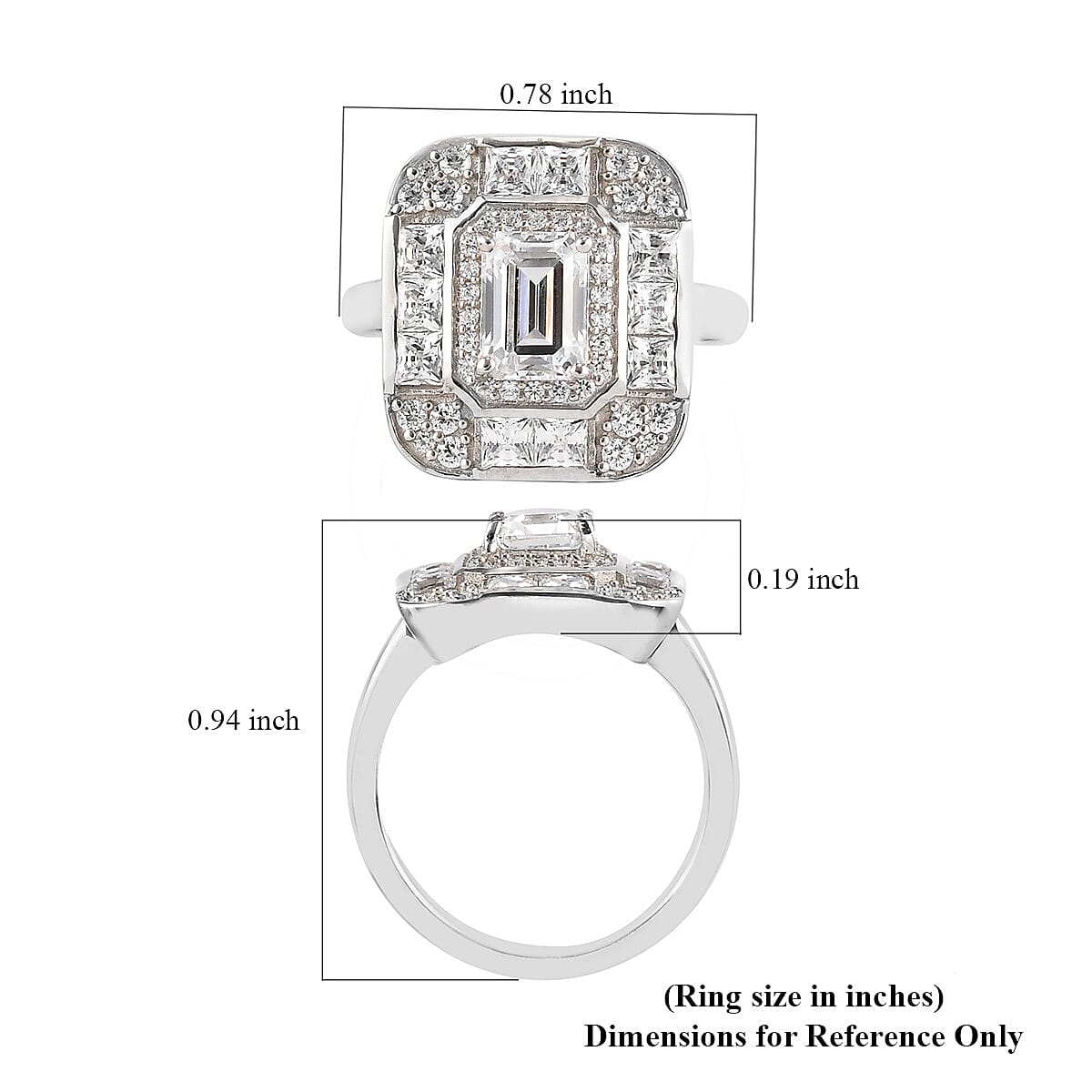 Lustro Stella Made with Finest CZ Ring in Platinum Over Sterling Silver (Size 10.0) 4.20 ctw image number 5