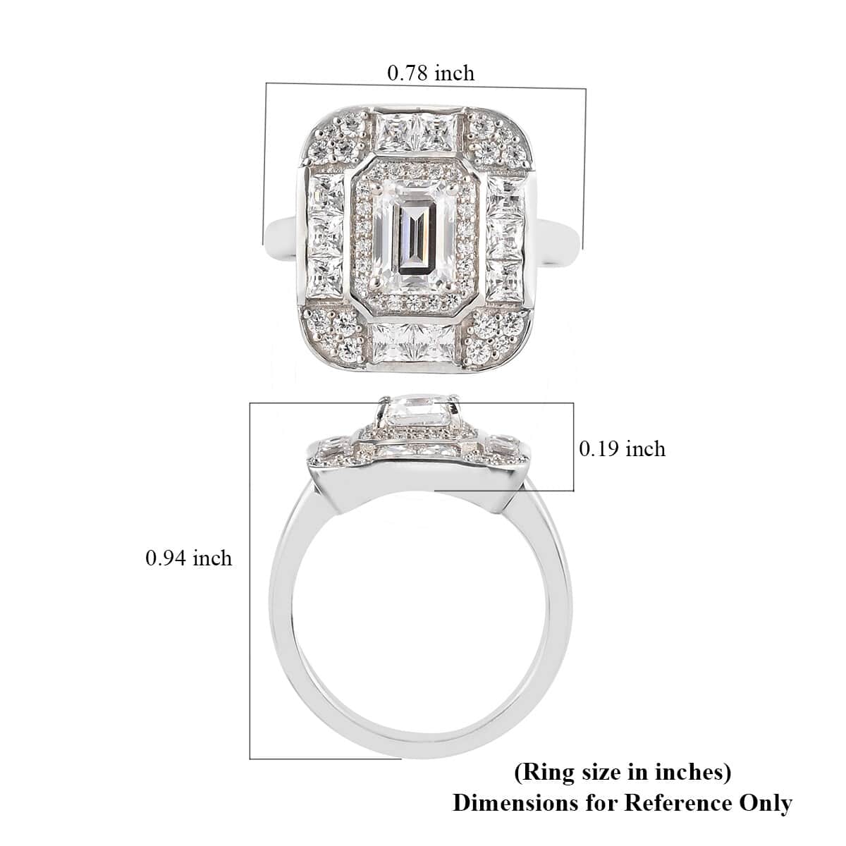 Lustro Stella Made with Finest CZ Ring in Platinum Over Sterling Silver (Size 8.0) 4.20 ctw image number 5