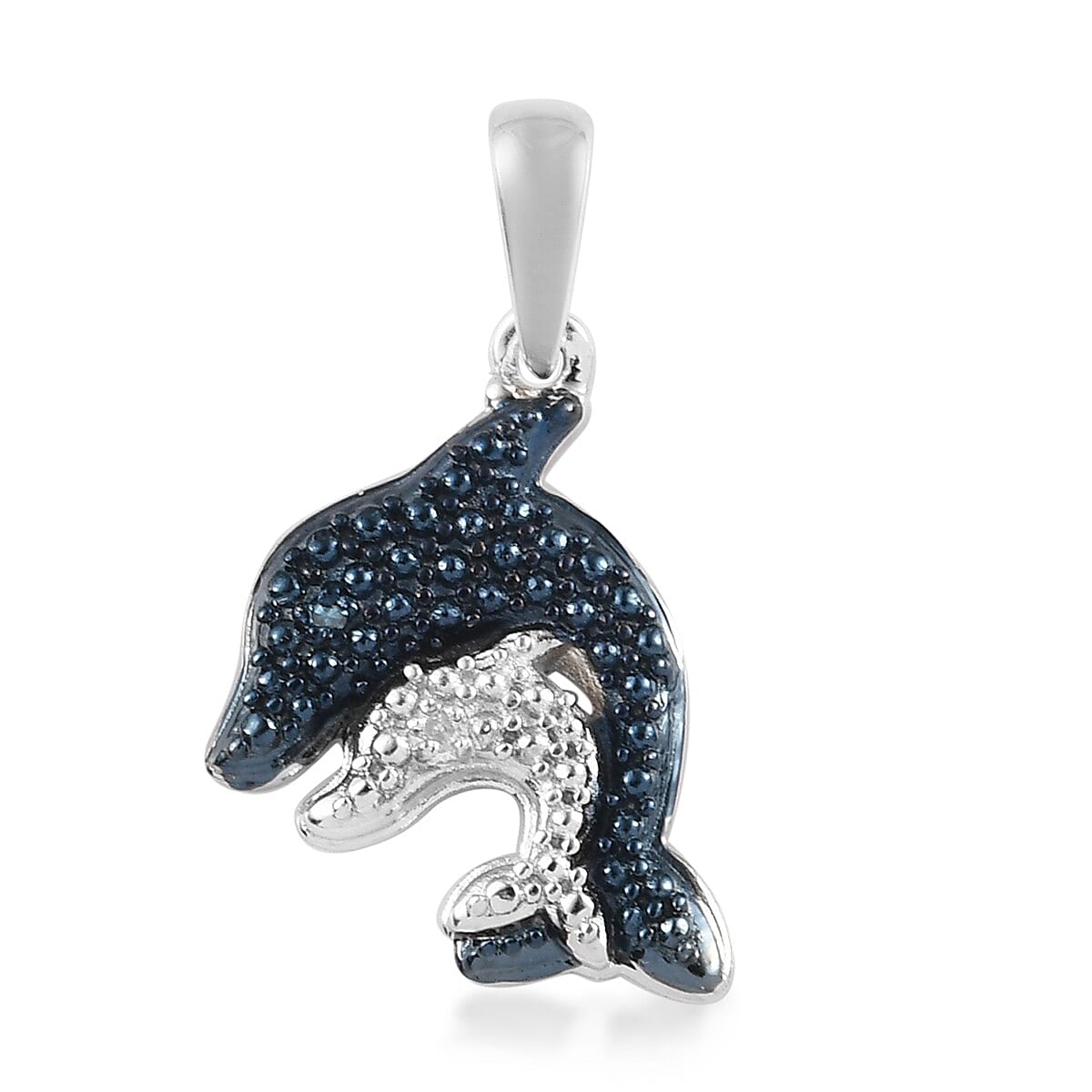 Karis Blue Diamond and Diamond Accent Dolphin Pendant in Rhodium and Platinum Bond