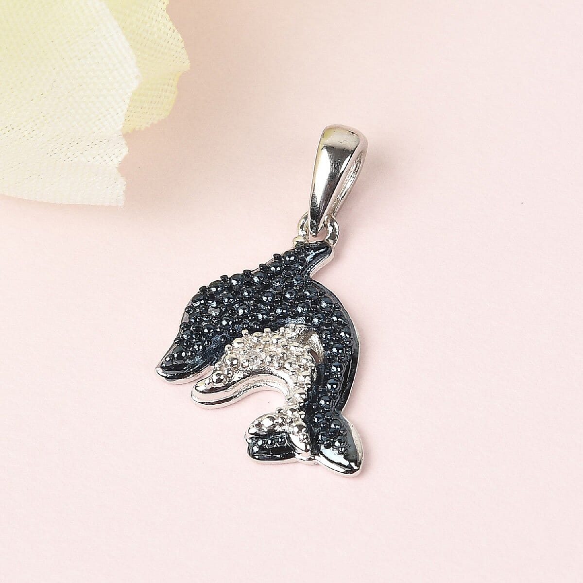 Karis Blue Diamond and Diamond Accent Dolphin Pendant in Rhodium and Platinum Bond
