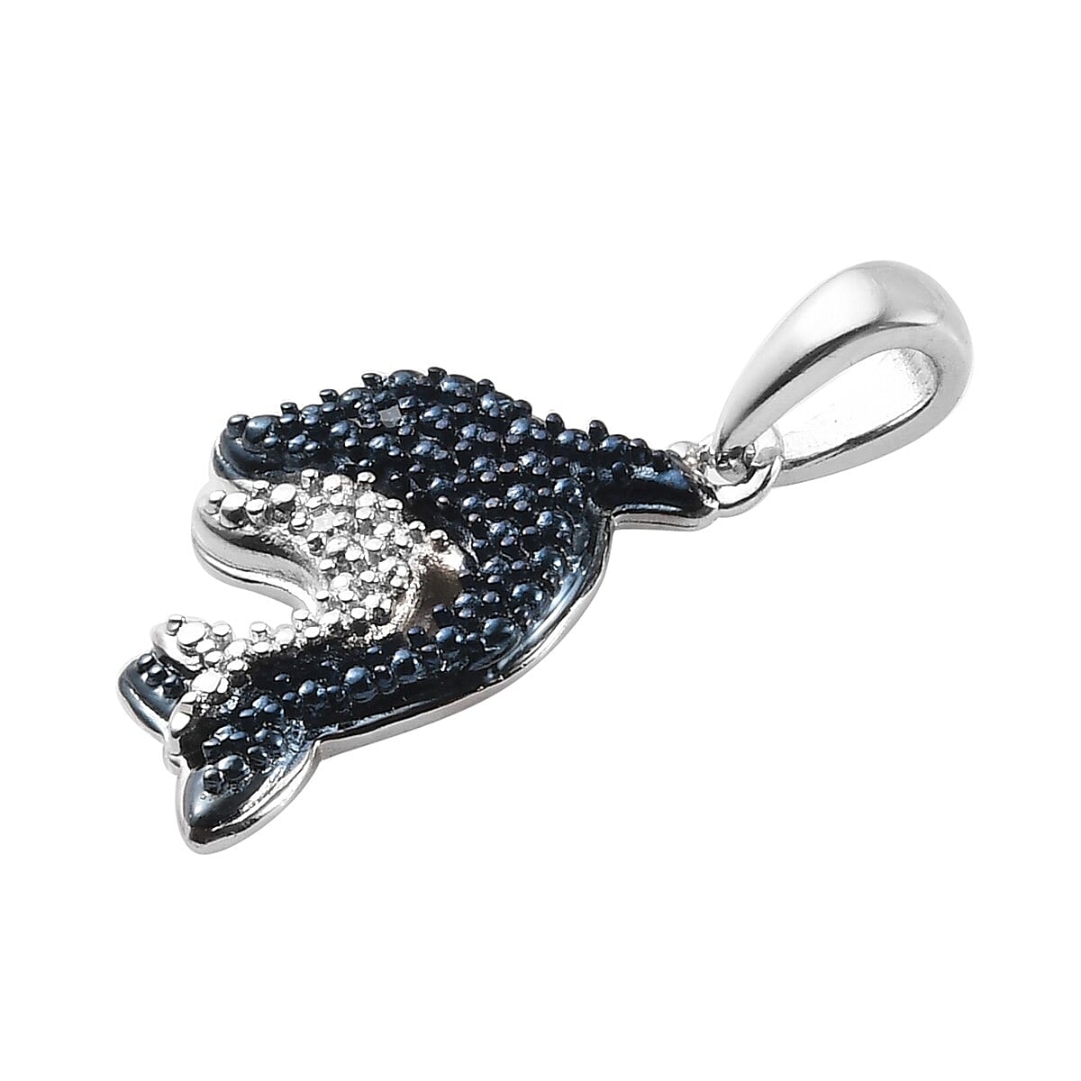 Karis Blue Diamond and Diamond Accent Dolphin Pendant in Rhodium and Platinum Bond