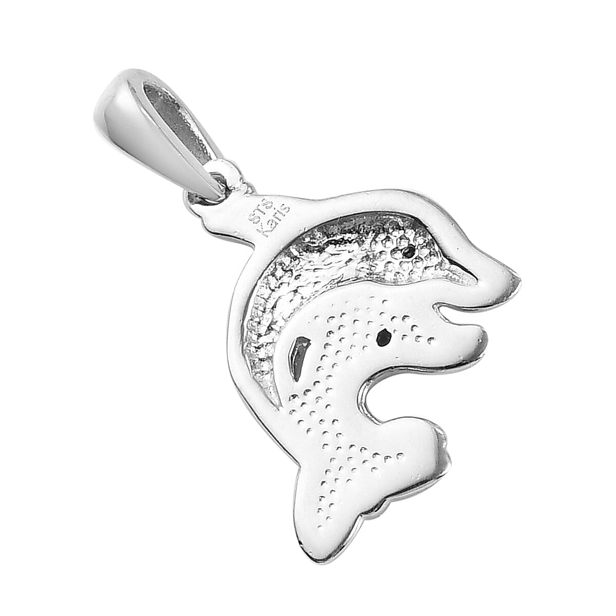 Karis Blue Diamond and Diamond Accent Dolphin Pendant in Rhodium and Platinum Bond