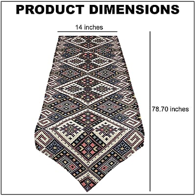 Kilim Pattern Poly Cotton Multi Color Table Runner 65% Cotton & 35% Polyester, Washable Runner Rugs, Wrinkle Resistant Table Linen