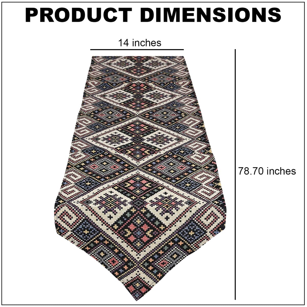Kilim Pattern Poly Cotton Multi Color Table Runner 65% Cotton & 35% Polyester, Washable Runner Rugs, Wrinkle Resistant Table Linen image number 3