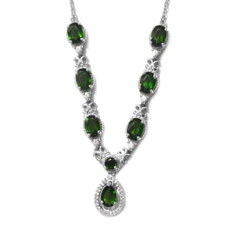 Chrome Diopside and Zircon Necklace 18 Inches in Platinum Over Sterling Silver 9.65 Grams 6.50 ctw image number 0