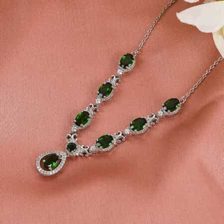 Chrome Diopside and Zircon Necklace 18 Inches in Platinum Over Sterling Silver 9.65 Grams 6.50 ctw image number 1
