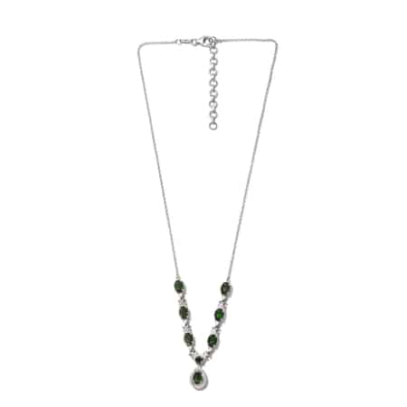 Chrome Diopside and Zircon Necklace 18 Inches in Platinum Over Sterling Silver 9.65 Grams 6.50 ctw image number 3