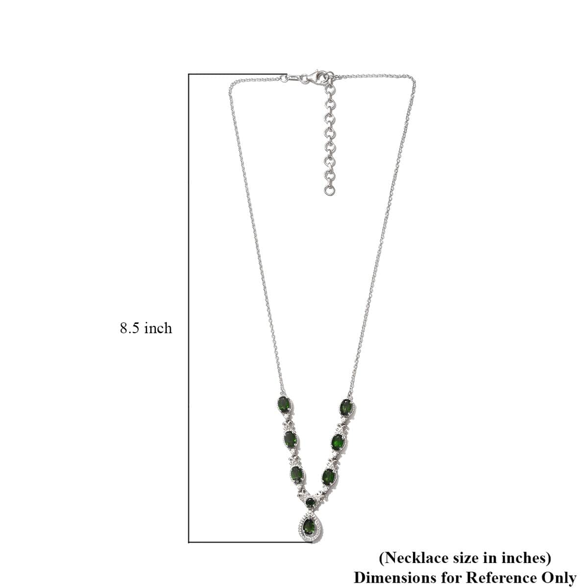 Chrome Diopside and Zircon Necklace 18 Inches in Platinum Over Sterling Silver 9.65 Grams 6.50 ctw image number 5