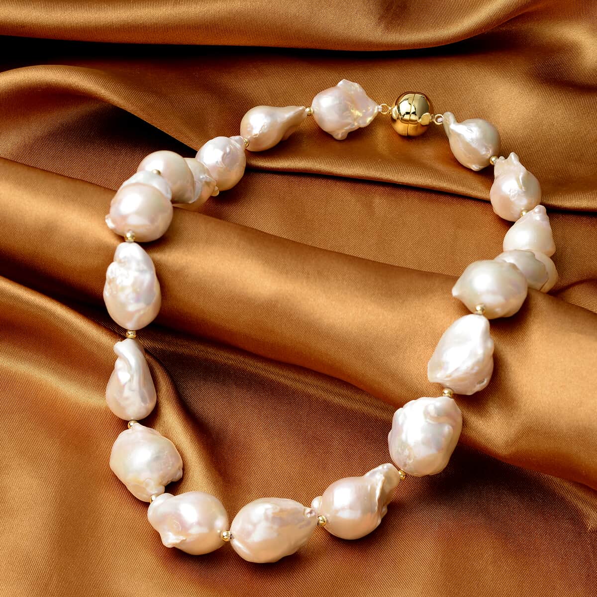 Organic Shape Baroque Pearl Necklace 20 Inches in 14K YG Over Sterling Silver 7 Grams image number 1