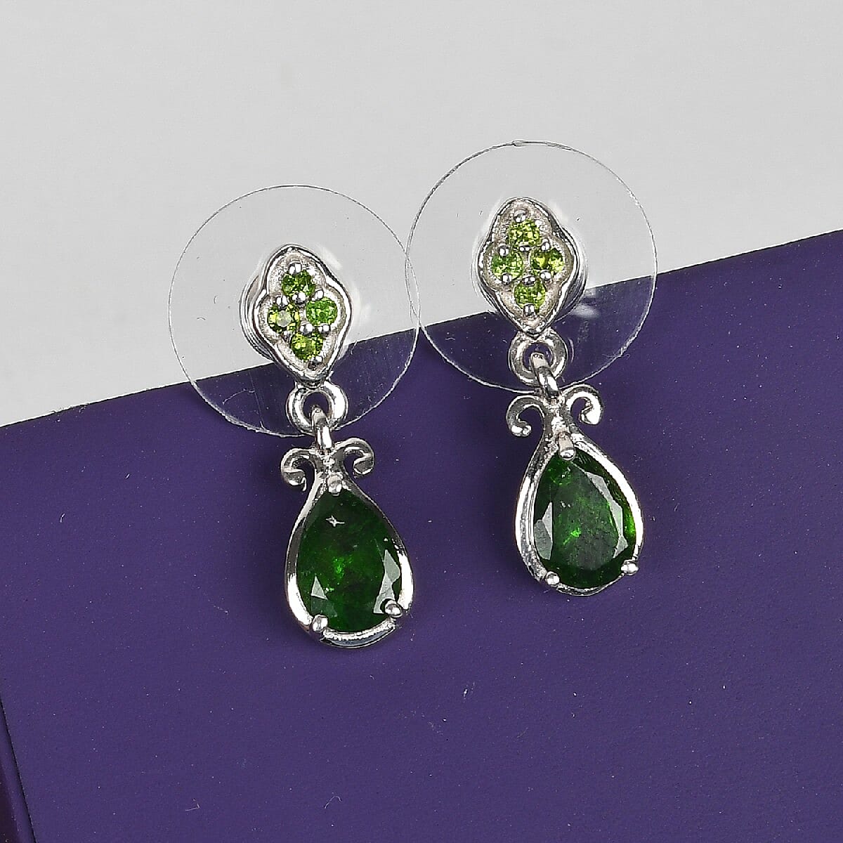 Natural Chrome Diopside Earrings in Platinum Over Sterling Silver 1.60 ctw image number 1