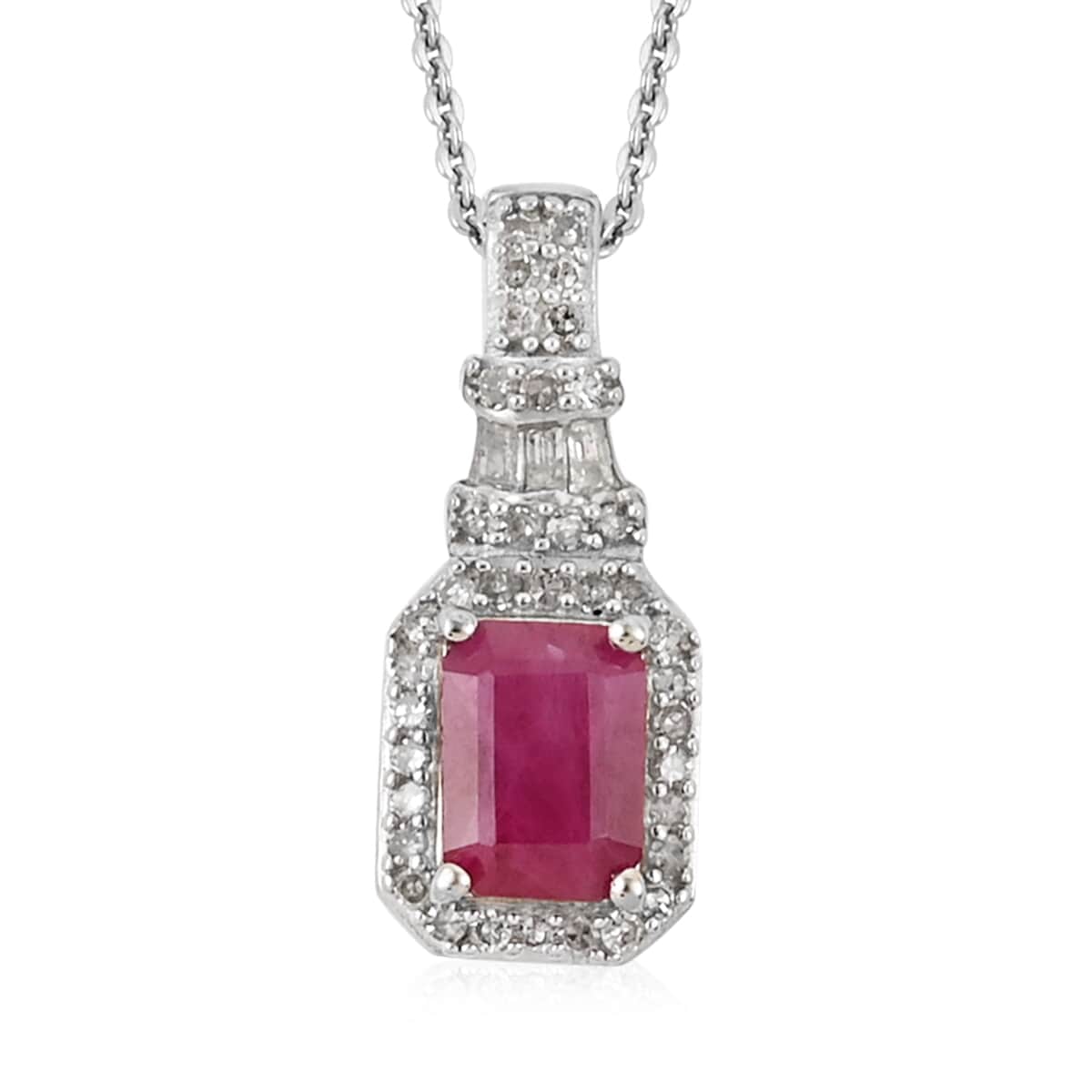 Premium Royal Ruby and Diamond Pendant Necklace 20 Inches in Platinum Over Sterling Silver 1.25 ctw image number 0