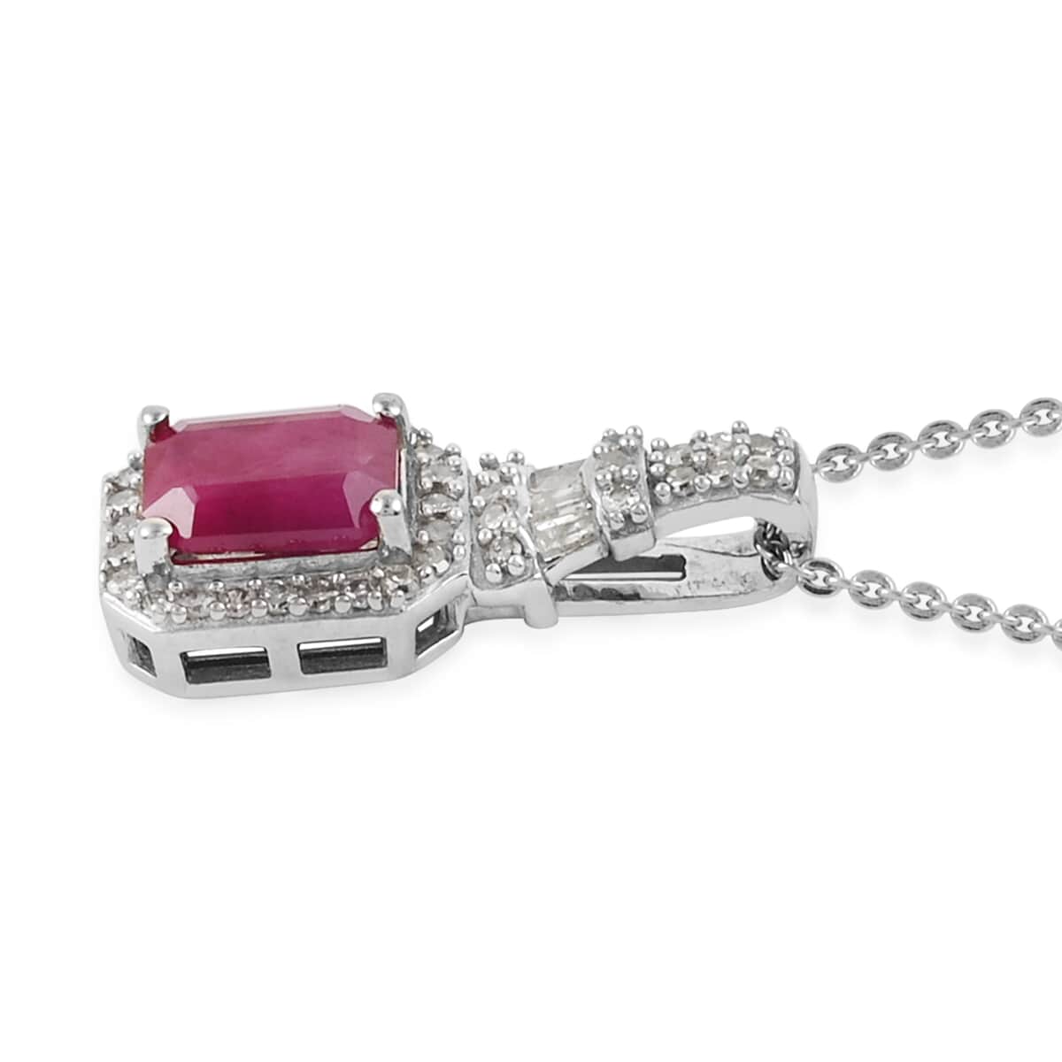 Premium Royal Ruby and Diamond Pendant Necklace 20 Inches in Platinum Over Sterling Silver 1.25 ctw image number 2
