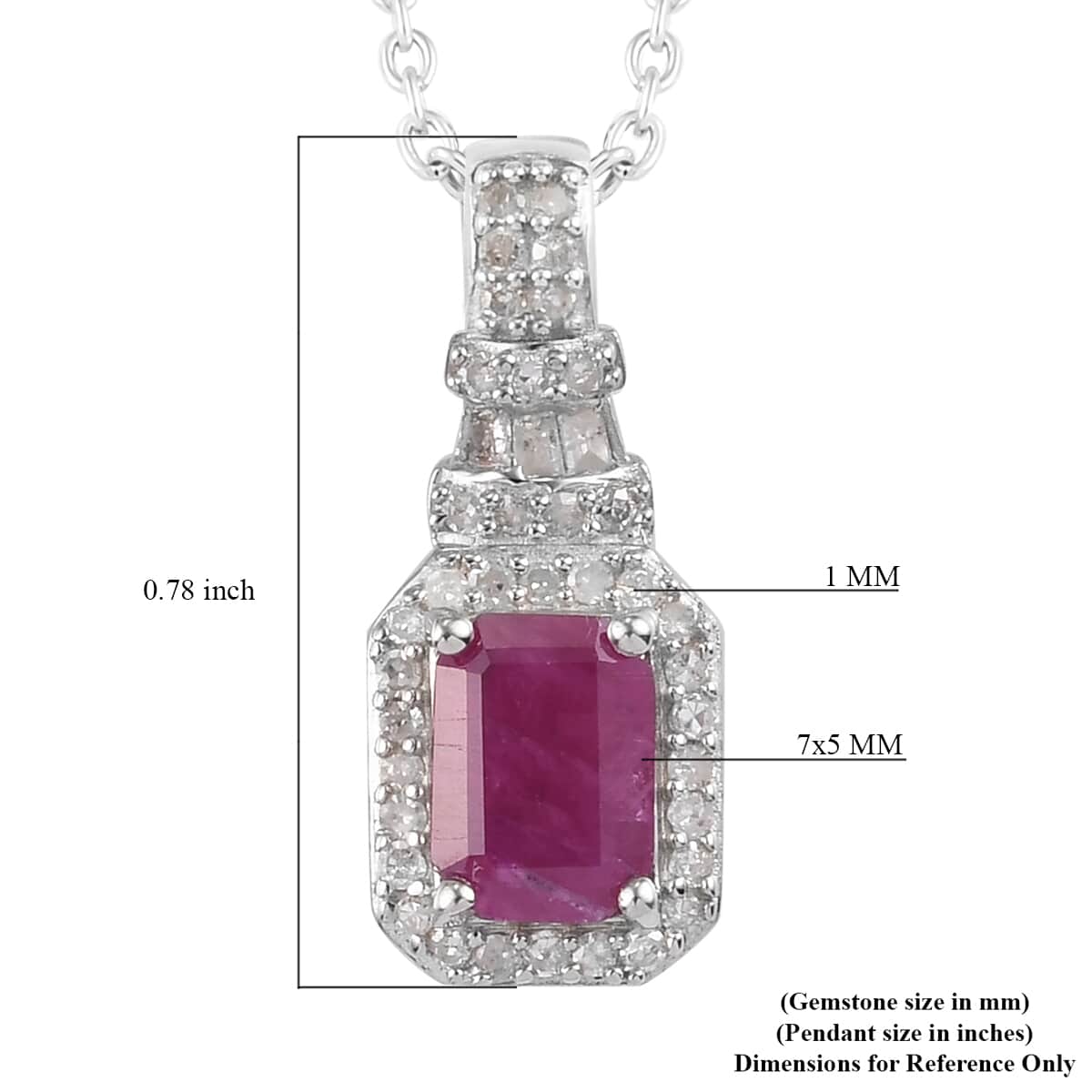 Premium Royal Ruby and Diamond Pendant Necklace 20 Inches in Platinum Over Sterling Silver 1.25 ctw image number 5